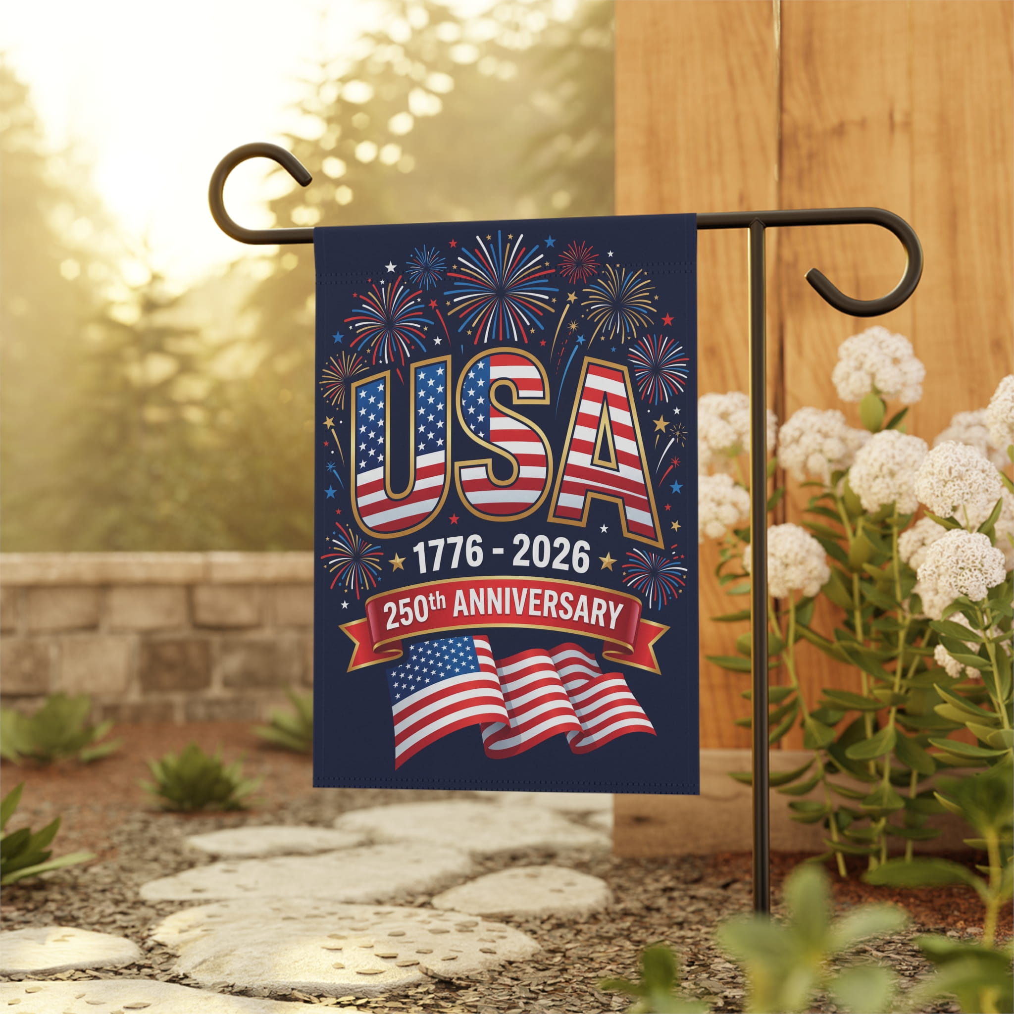 250 Years America Garden Flag – 1776 2026 Patriotic Independence Day Decor - back view